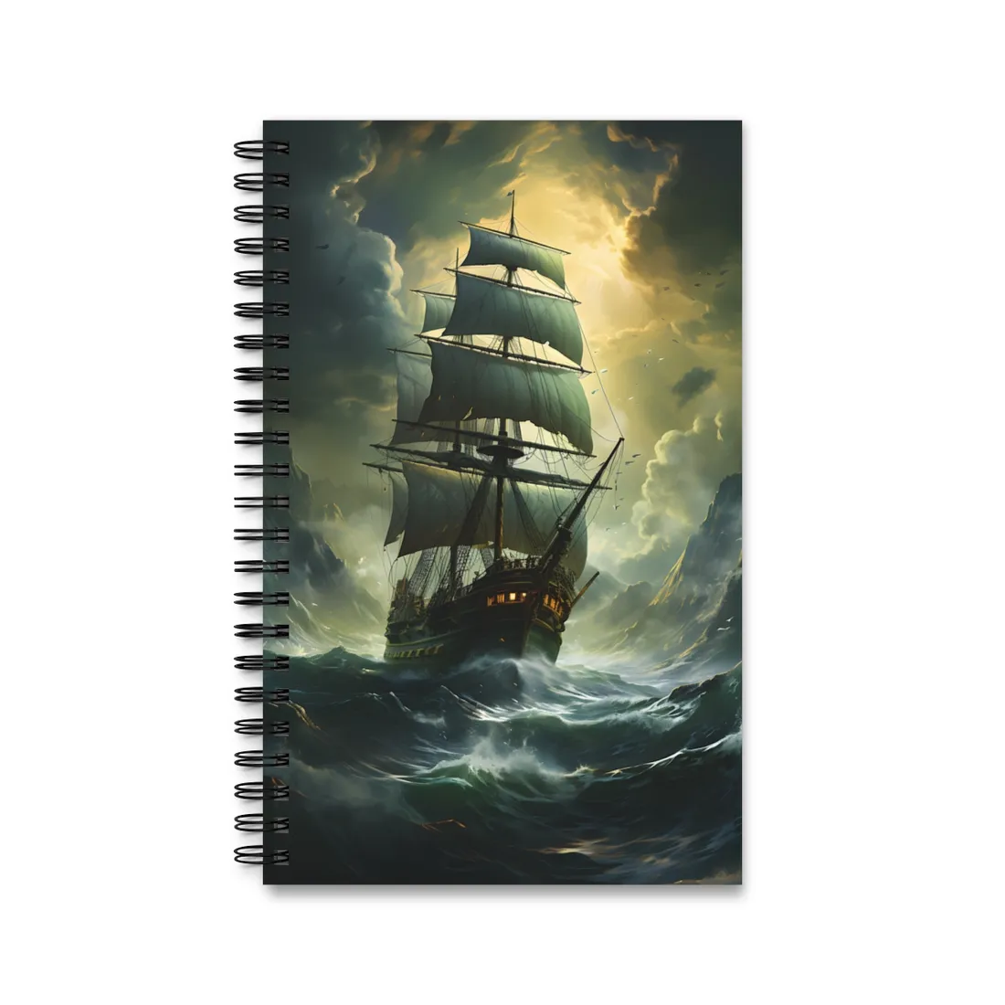 Green Realism: Majestic Ship Oil Painting - Spiral Notebook