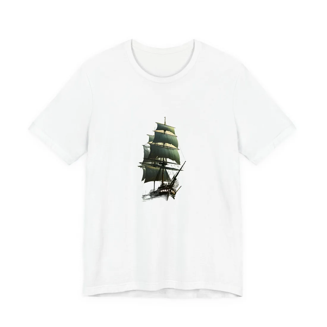Green Realism: Majestic Ship Oil Painting T-Shirt - T-Shirt (White)