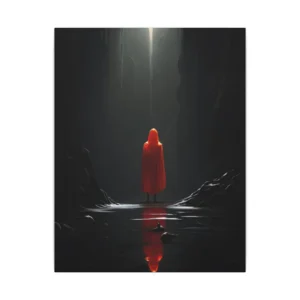 Red Hooded Figure in Cavern Canvas Print
