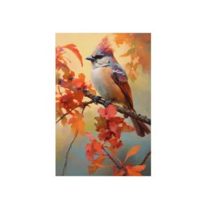 Crested Songbird on Autumn Branch Metal Poster