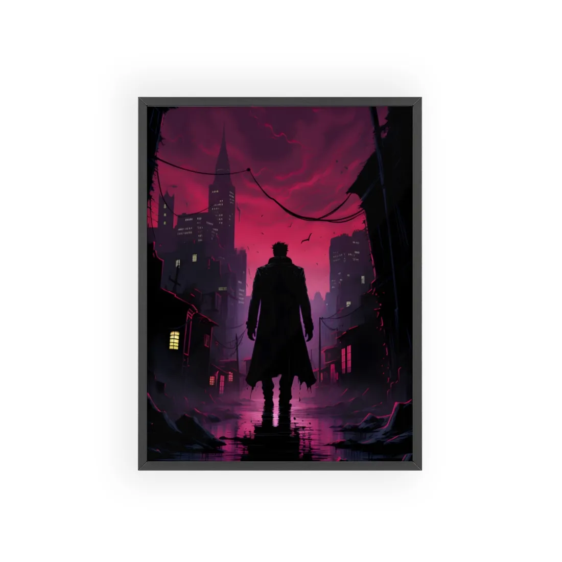 Gritty Urban Scene: Detective in Thought - Framed Poster