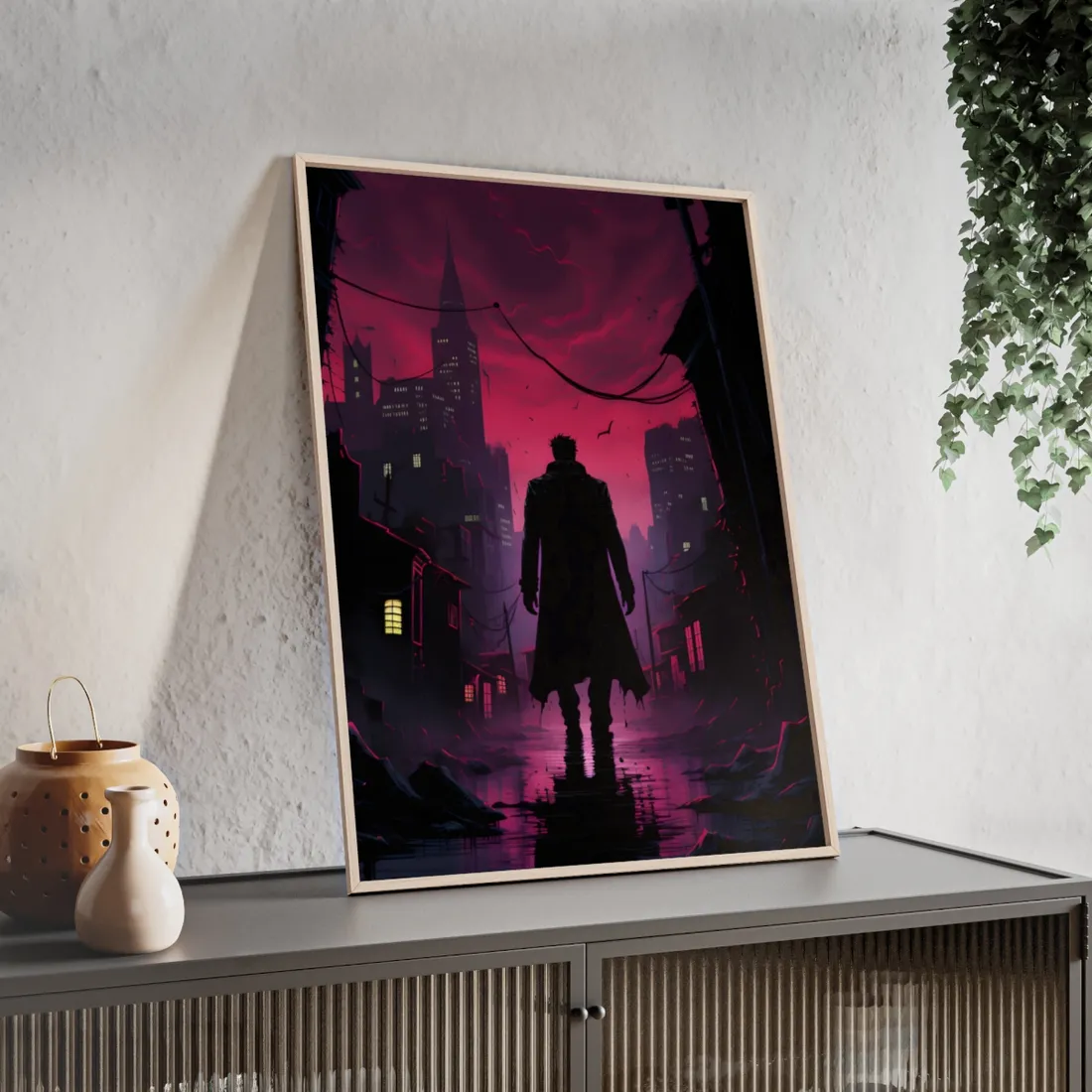 Gritty Urban Scene: Detective in Thought - Framed Poster