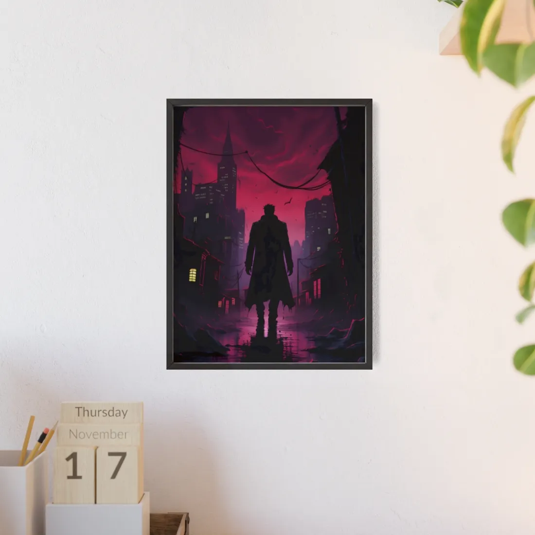 Gritty Urban Scene: Detective in Thought - Framed Poster
