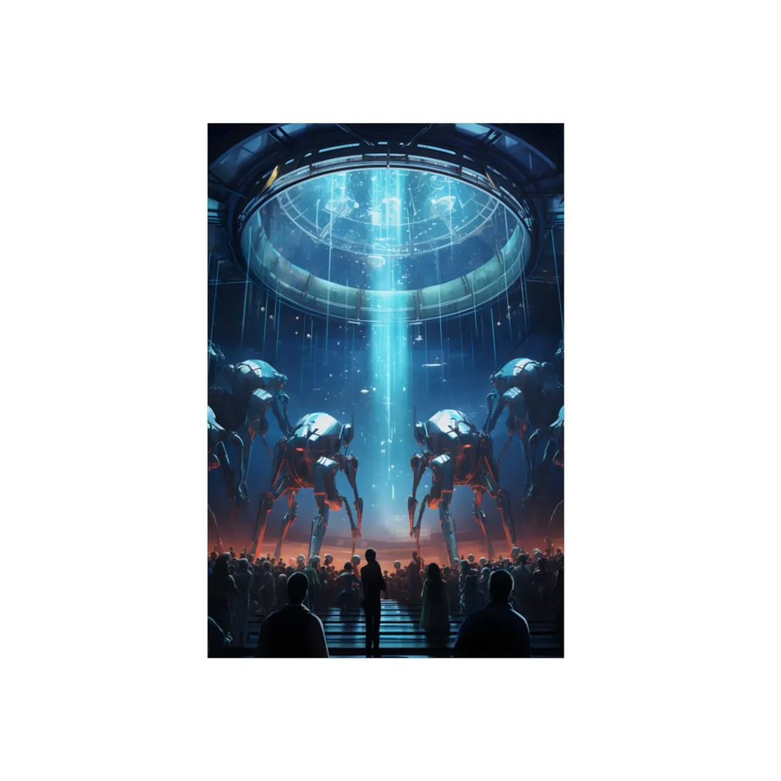 Guardians of Light: Robotic Sentinels and Blue Beam - Metal Poster
