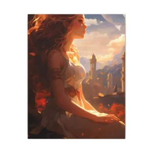 Woman Overlooking City at Sunset Canvas Print