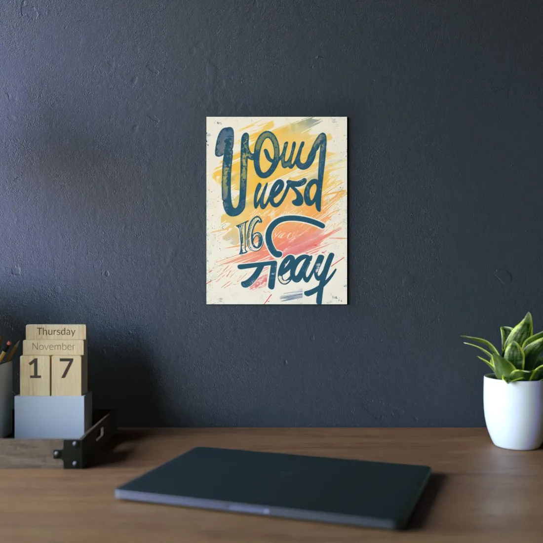 Hand-Lettered Typography Art: Blue and Orange Calligraphy Design - Metal Poster