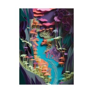Paper Cut Forest River Poster