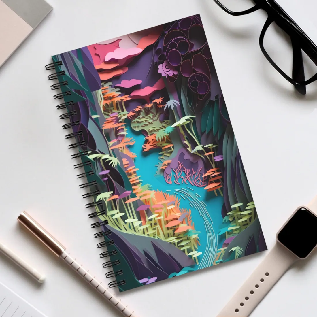 Handcrafted American Quilled Landscape: Paper - Spiral Notebook