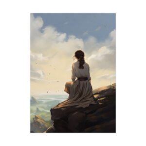 Woman Sitting on Cliff Edge Poster
