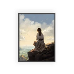 Woman Sitting on Cliff Edge Framed Poster