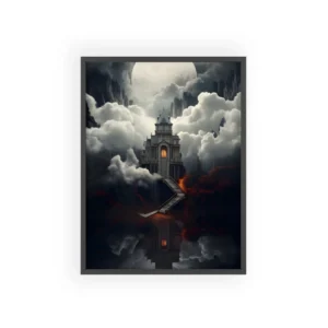 Gothic Mansion Under Full Moon Framed Poster