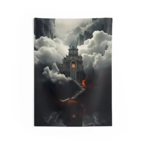 Gothic Mansion Under Full Moon Wall Tapestry