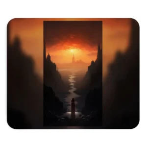 Sunset Fjord: Castle on the Horizon Mouse Pad
