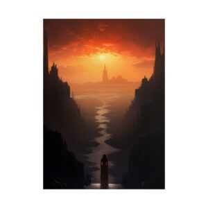 Woman Standing by River Canyon Poster