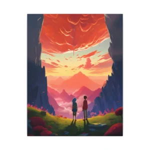 Children Watching Mountain Sunset Canvas Print