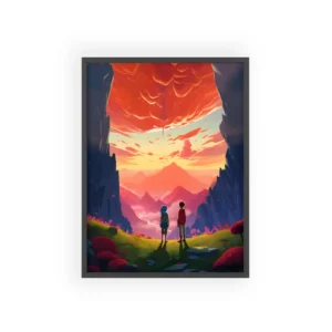 Children Watching Mountain Sunset Framed Poster
