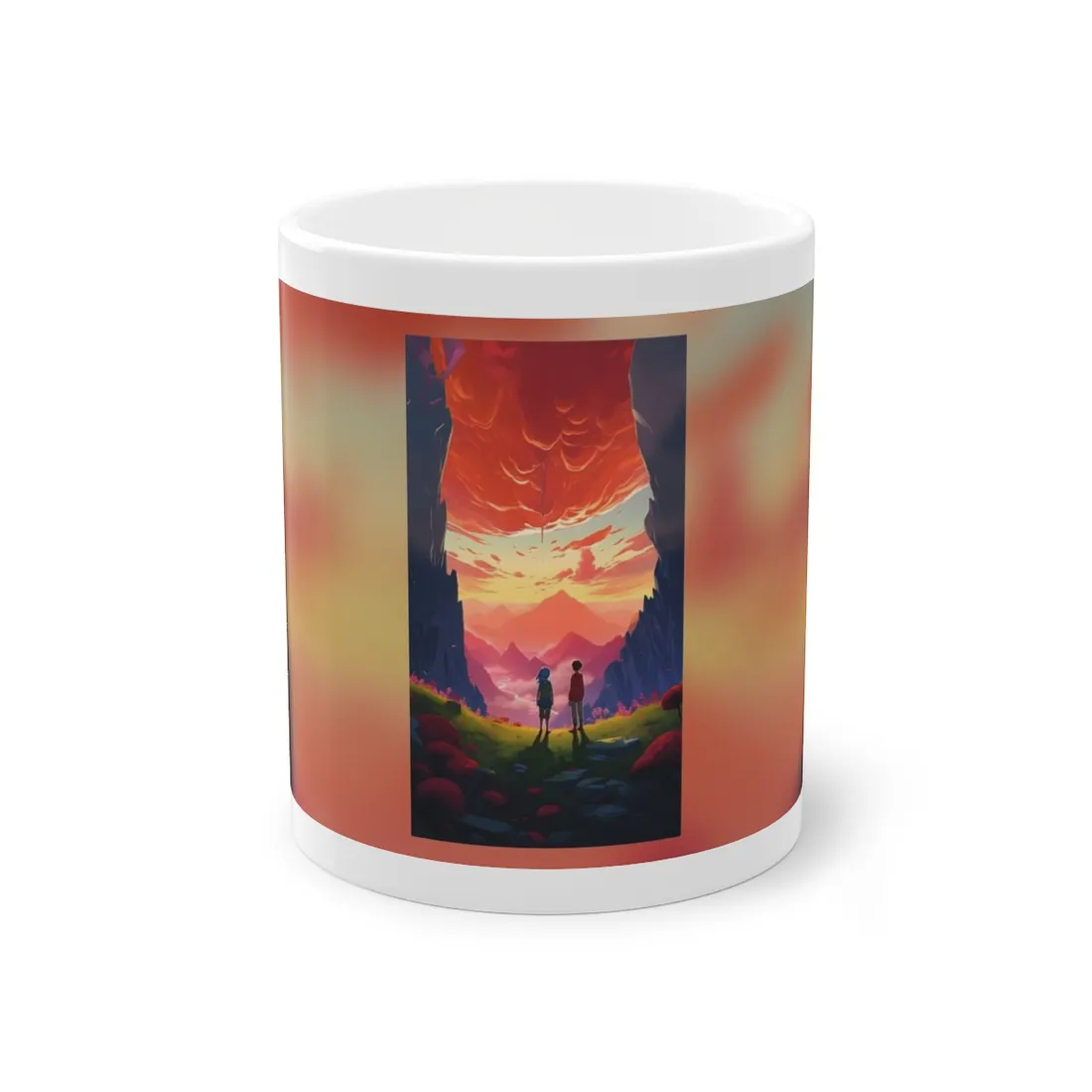 Happy Kids in a Cloudy Meadow: A Peaceful Scene - Mug
