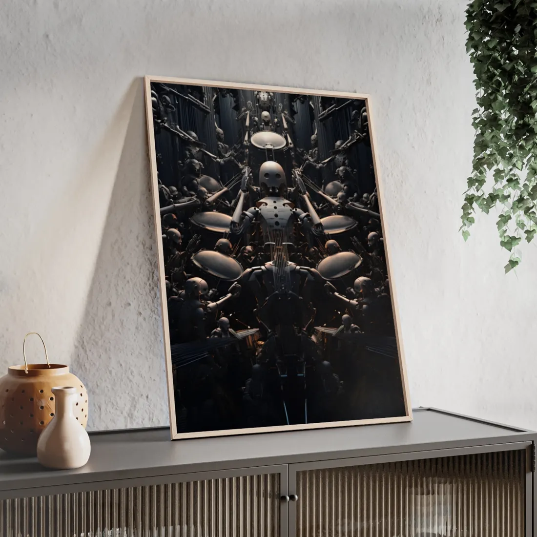 Harmony from the Aditorium: Robot Orchestra in Perfect Rhythm - Framed Poster