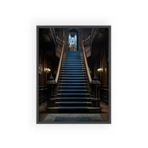 Grand Staircase with Blue Runner Framed Poster