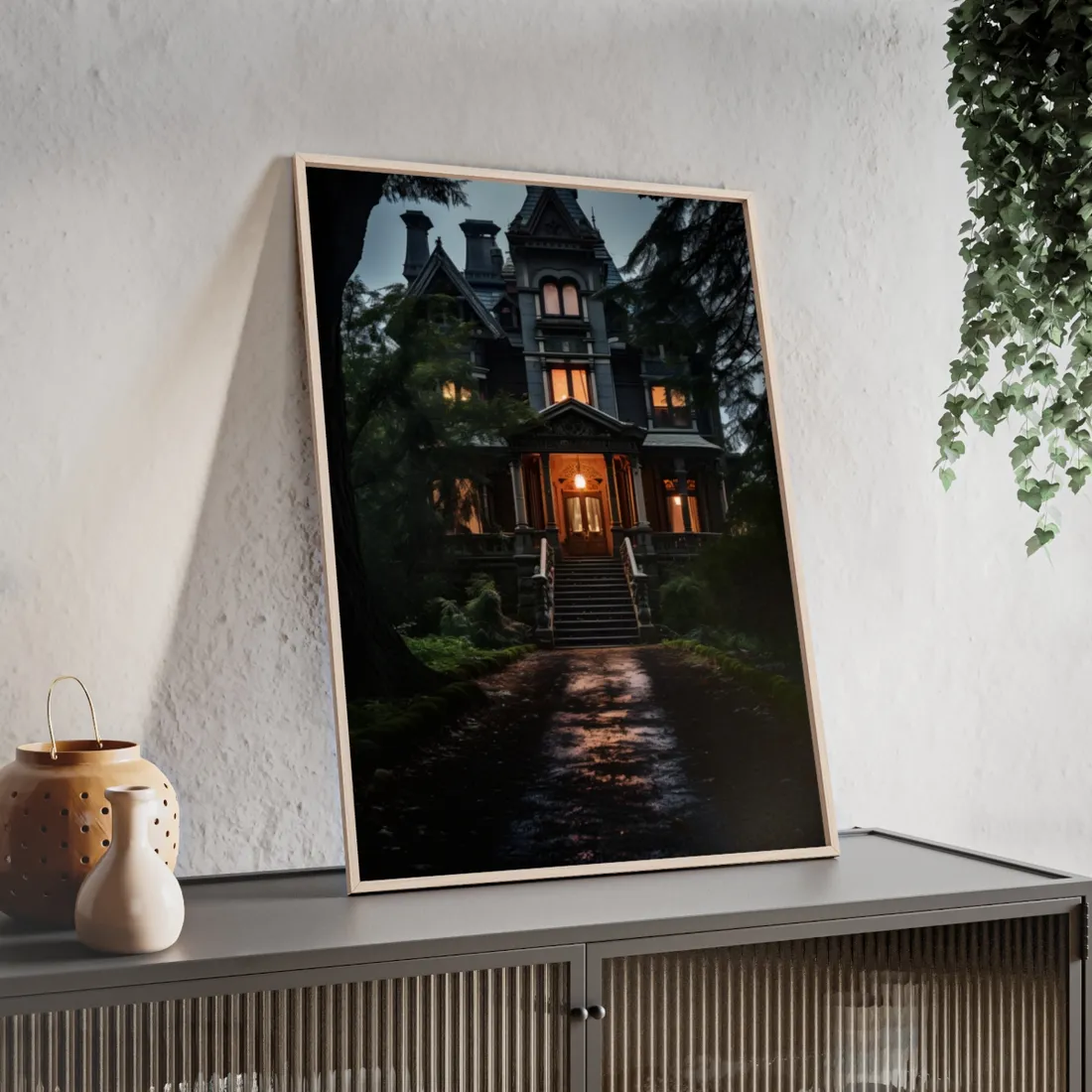 Haunted Mansion Abode: Spooky Victorian Atmosphere - Framed Poster