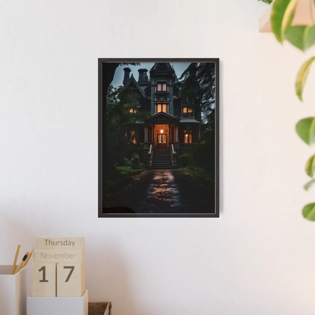 Haunted Mansion Abode: Spooky Victorian Atmosphere - Framed Poster
