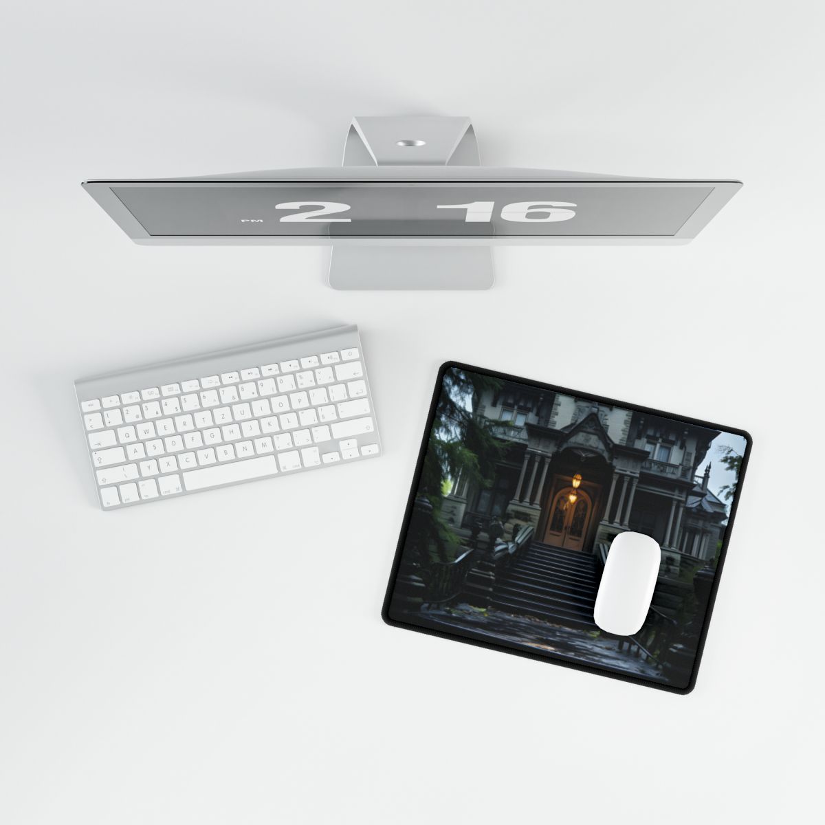 Haunted Victorian Mansion: Atmospheric Nighttime Scene Art - Desk Mat