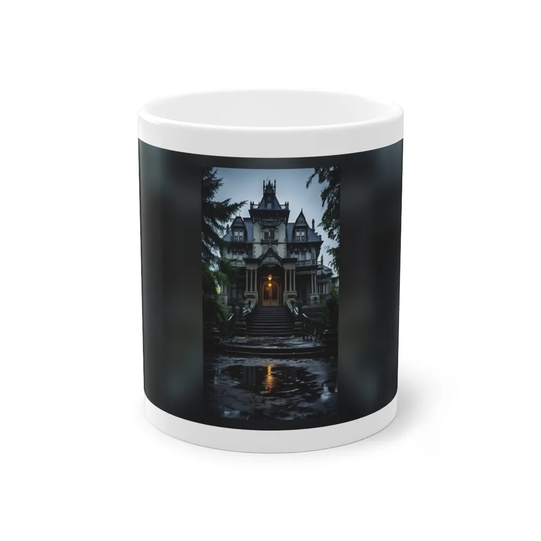 Haunted Victorian Mansion: Atmospheric Nighttime Scene Art - Mug