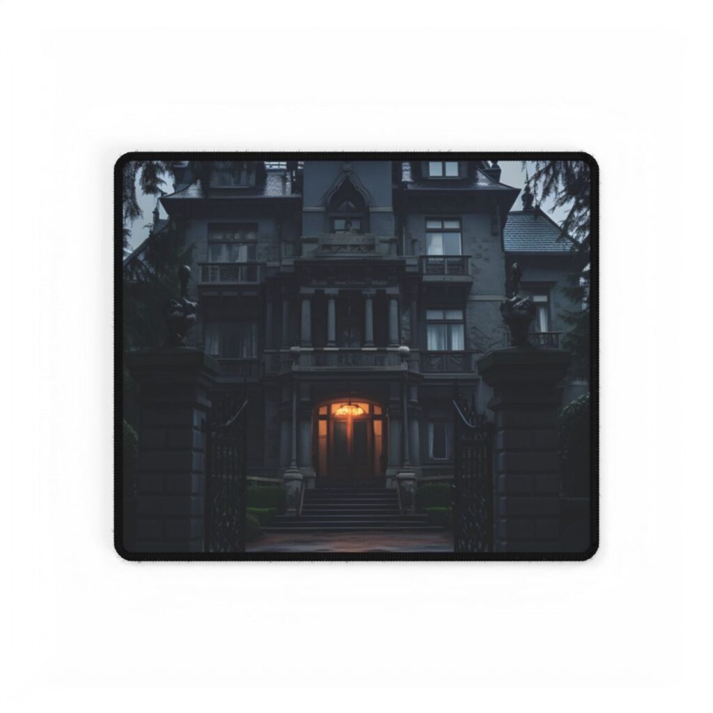 Haunted Victorian Mansion: Spooky Atmosphere Artwork - Desk Mat