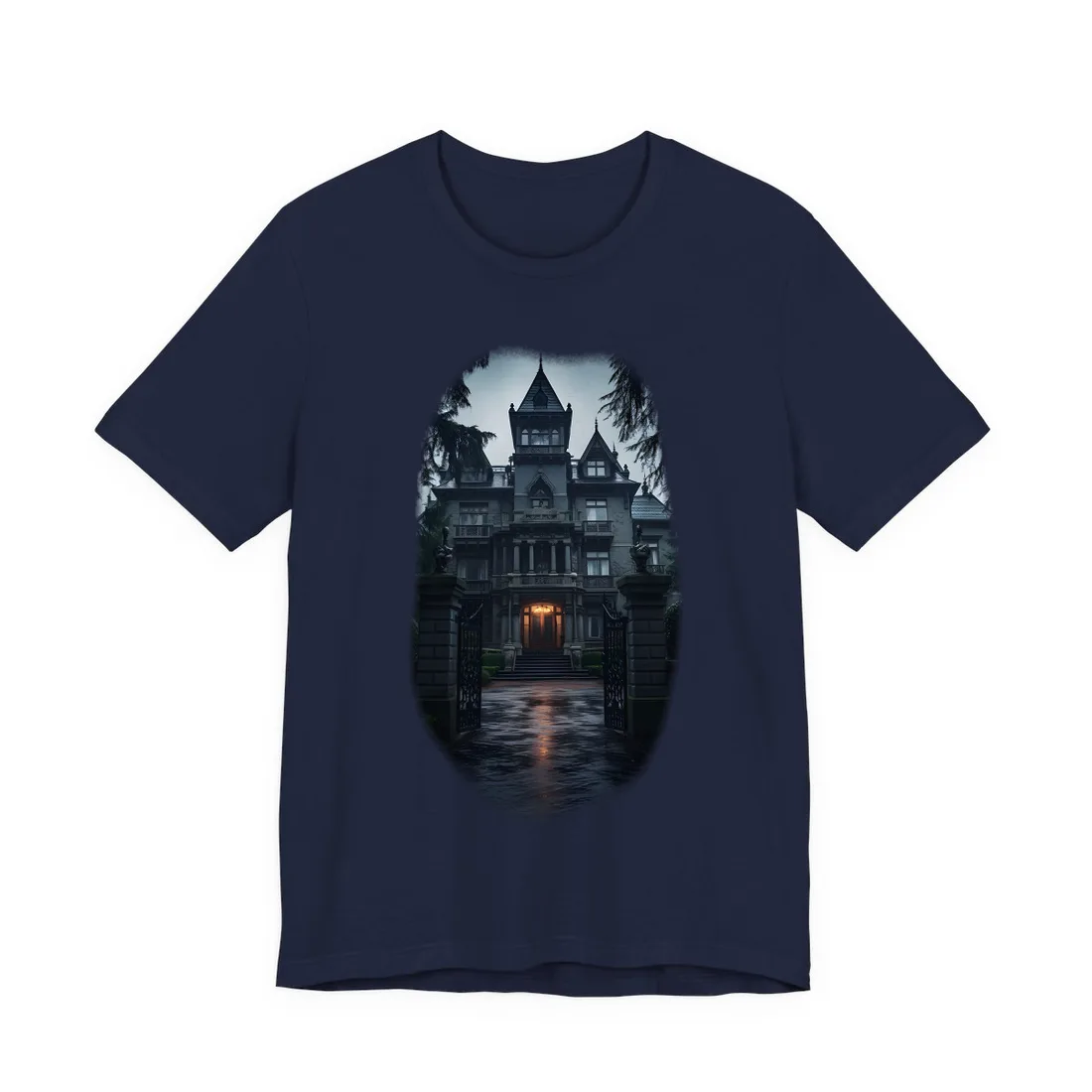 Haunted Victorian Mansion: Spooky Atmosphere - T-Shirt (Navy)