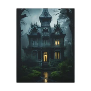 Gothic Victorian Mansion at Night Canvas Print