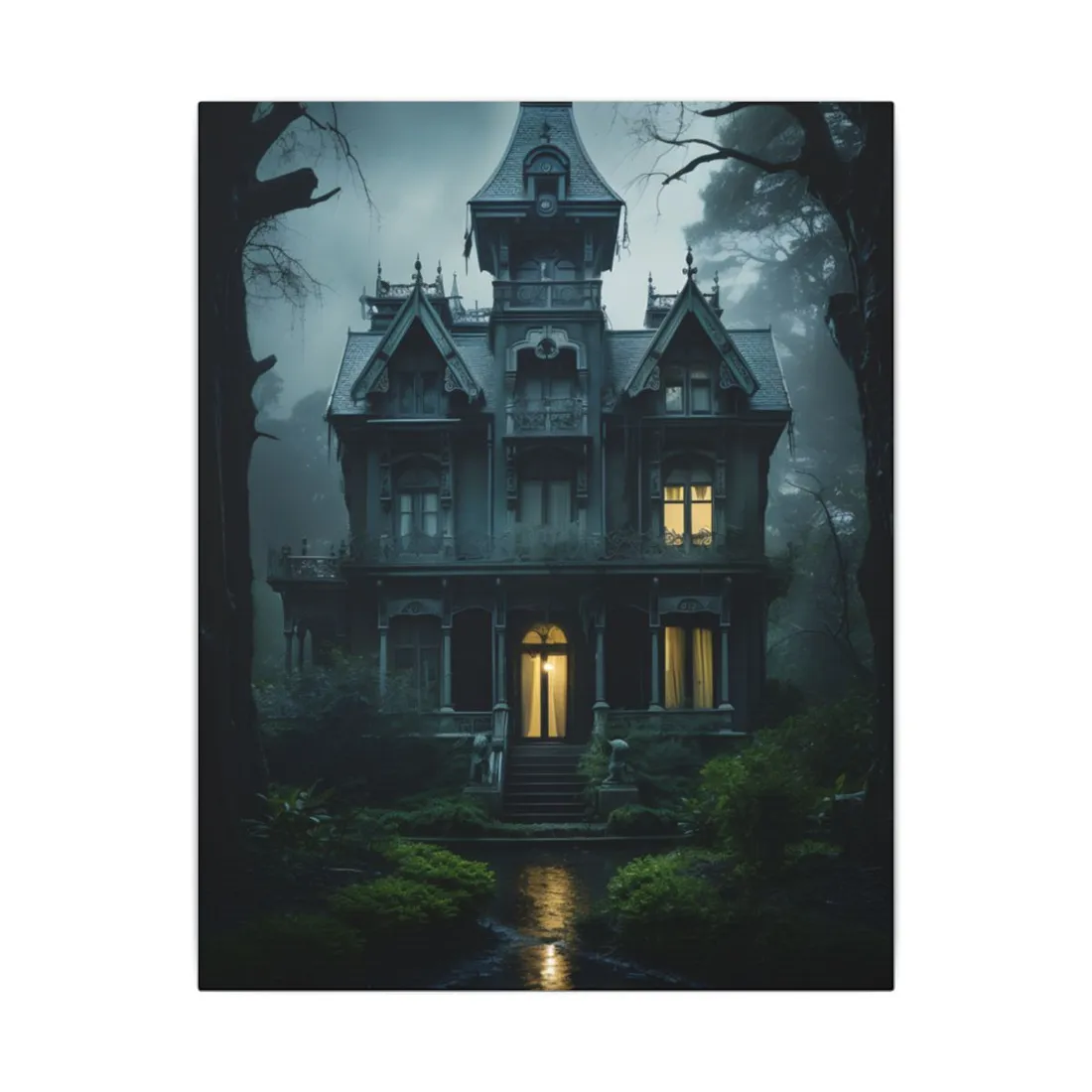 Haunted Victorian Mansion: Spooky Atmospheric Art - Canvas