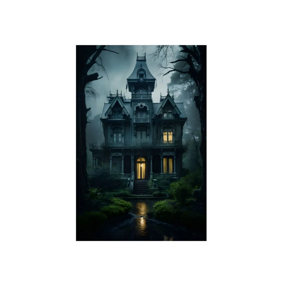 Haunted Victorian Mansion: Spooky Atmospheric Art - Metal Poster