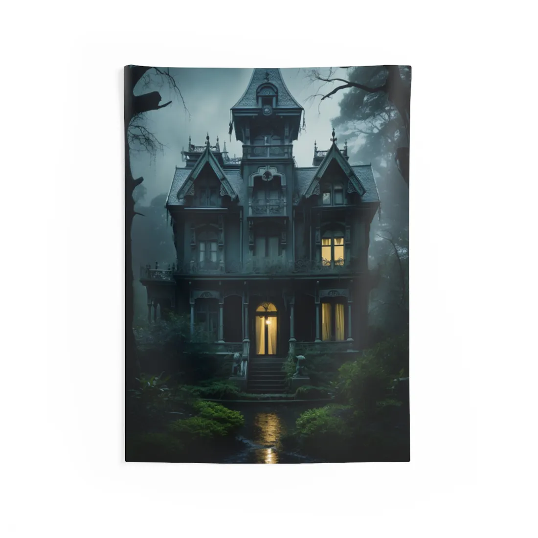 Haunted Victorian Mansion: Spooky Atmospheric Art - Wall Tapestry
