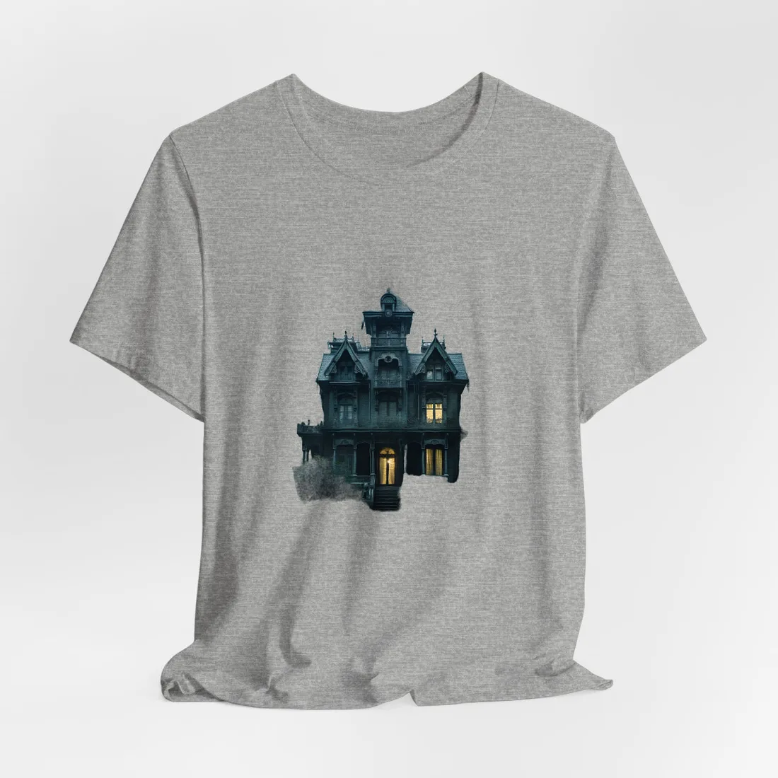 Haunted Victorian Mansion: Spooky Atmospheric Art - T-Shirt (Athletic Heather)