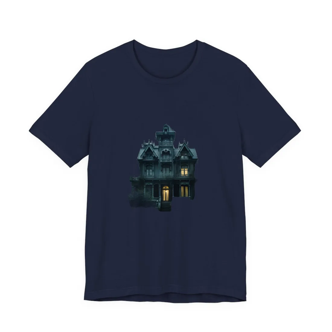 Haunted Victorian Mansion: Spooky Atmospheric Art - T-Shirt (Navy)