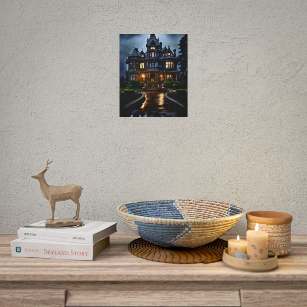 Haunted Victorian Mansion: Spooky Stormy Night Art - Poster