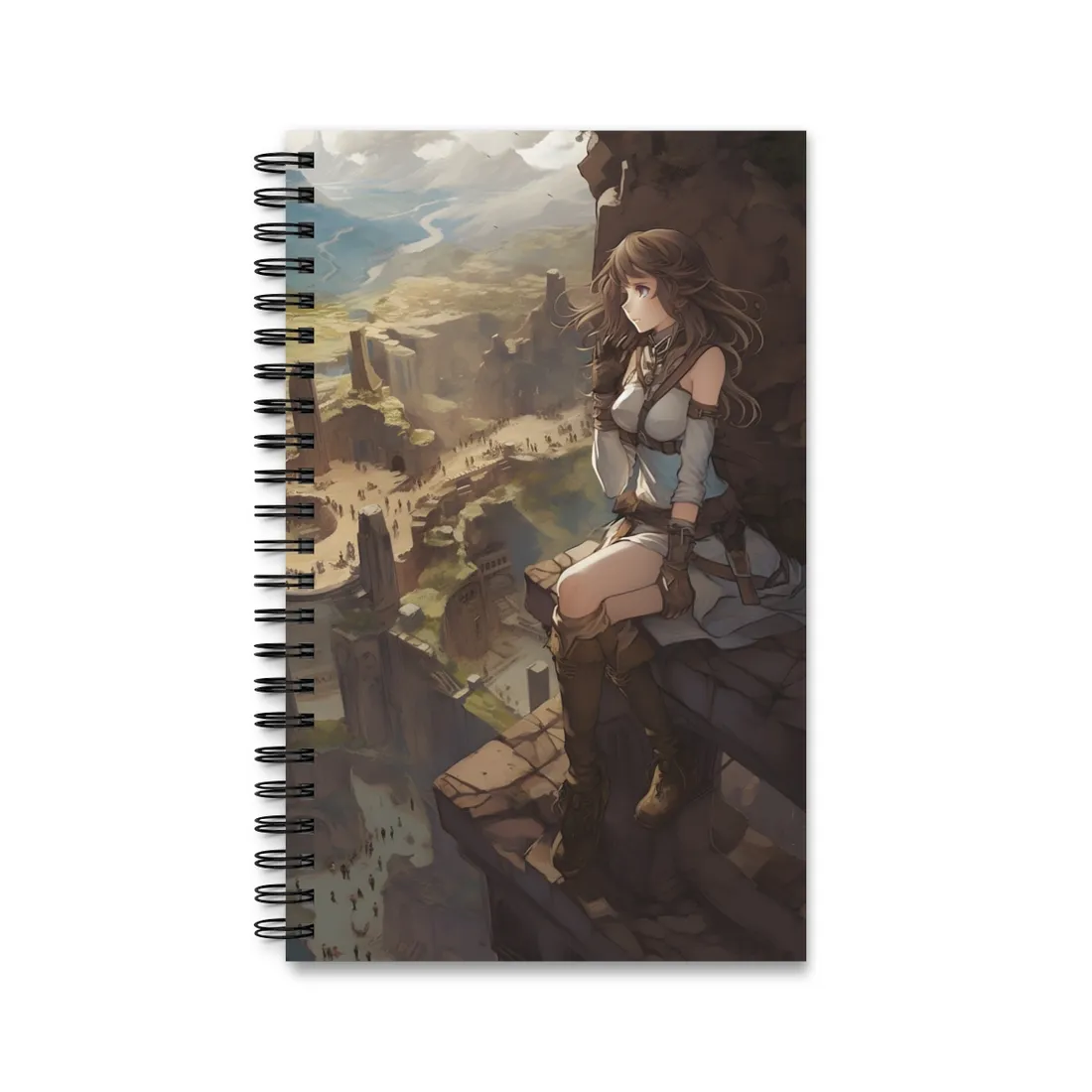 Heroic Bird's Eye View: A Detailed Anime Scene - Spiral Notebook