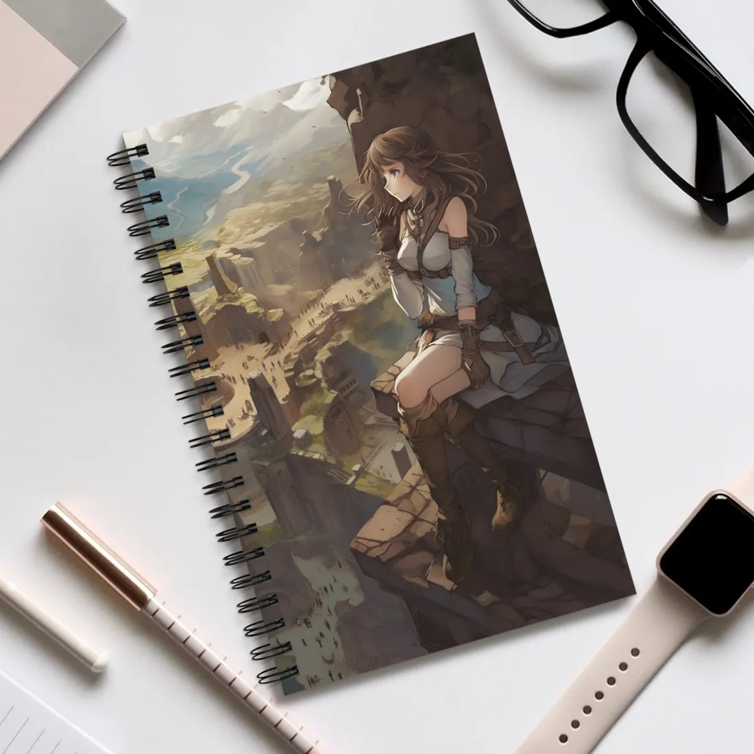 Heroic Bird's Eye View: A Detailed Anime Scene - Spiral Notebook