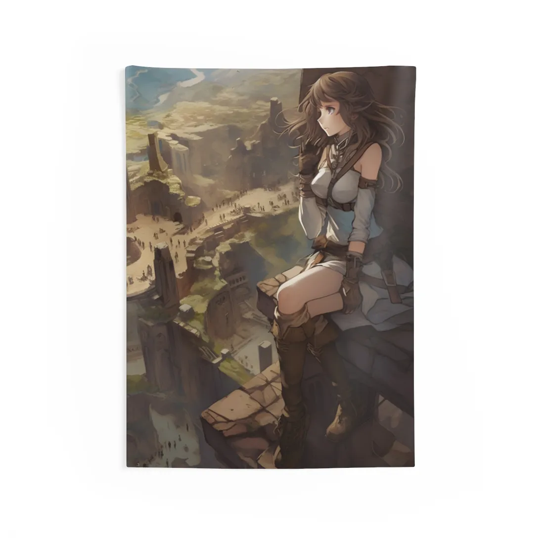 Heroic Bird's Eye View: A Detailed Anime Scene - Wall Tapestry