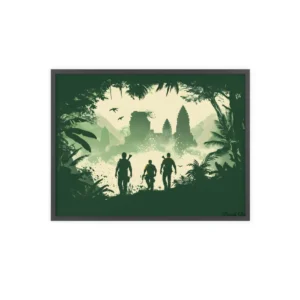 Explorers Approaching Jungle Temple Framed Poster