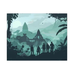 Silhouettes at the Misty Temple Canvas Print