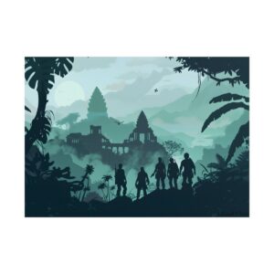 Silhouettes at the Misty Temple Poster