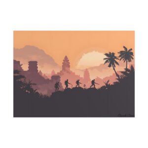 Soldiers at Sunset Temple Ruins Poster