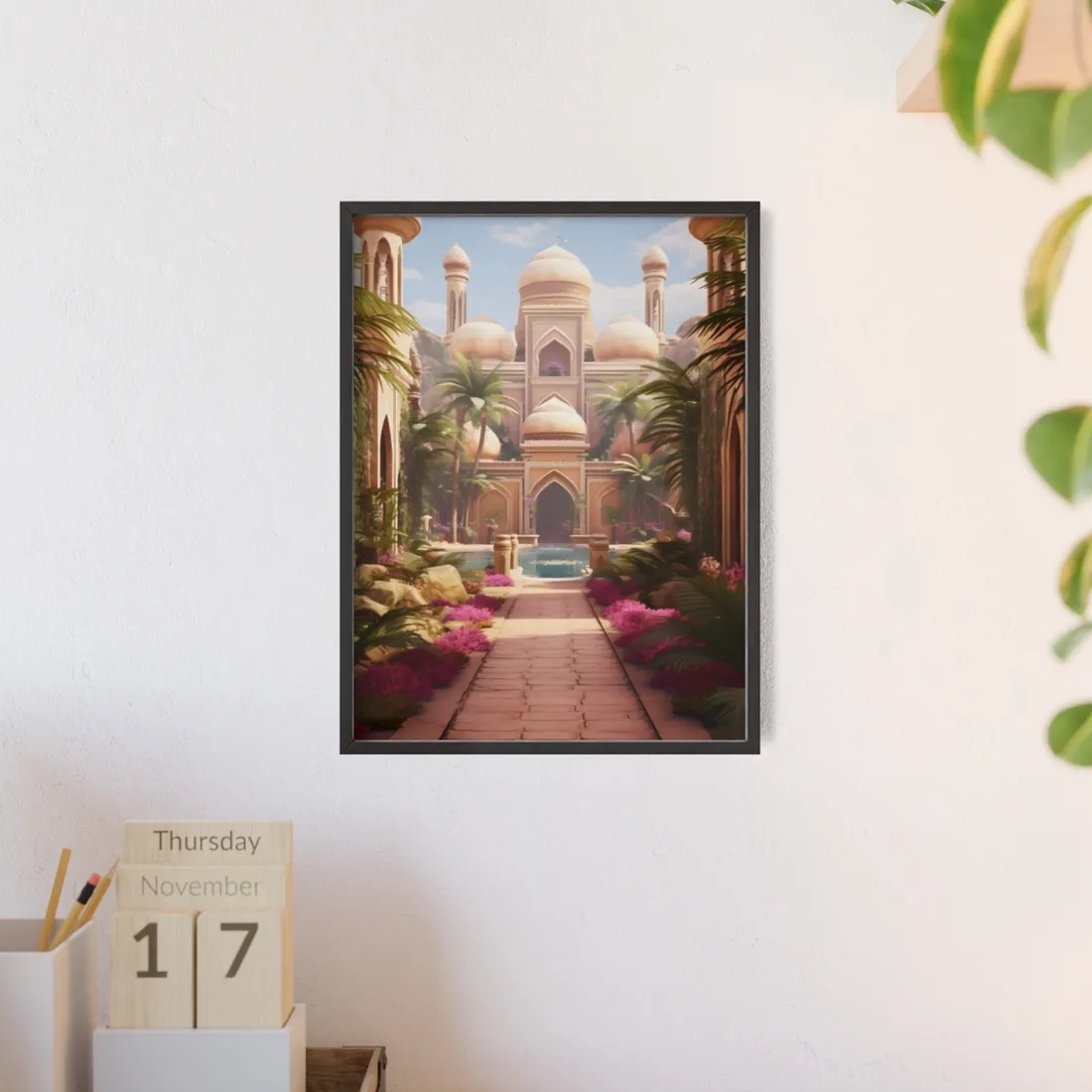 Hidden Arabian Desert Paradise: Serene Oasis Art - Framed Poster