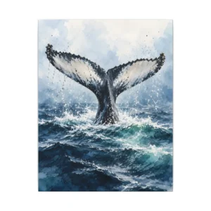 Whale Tail Above Ocean Waves Canvas Print