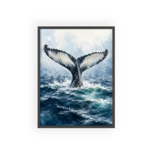 Whale Tail Above Ocean Waves Framed Poster