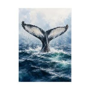 Whale Tail Above Ocean Waves Poster