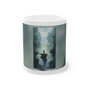 Floating Refuge: Lone Figure on an Island in the Mist Mug