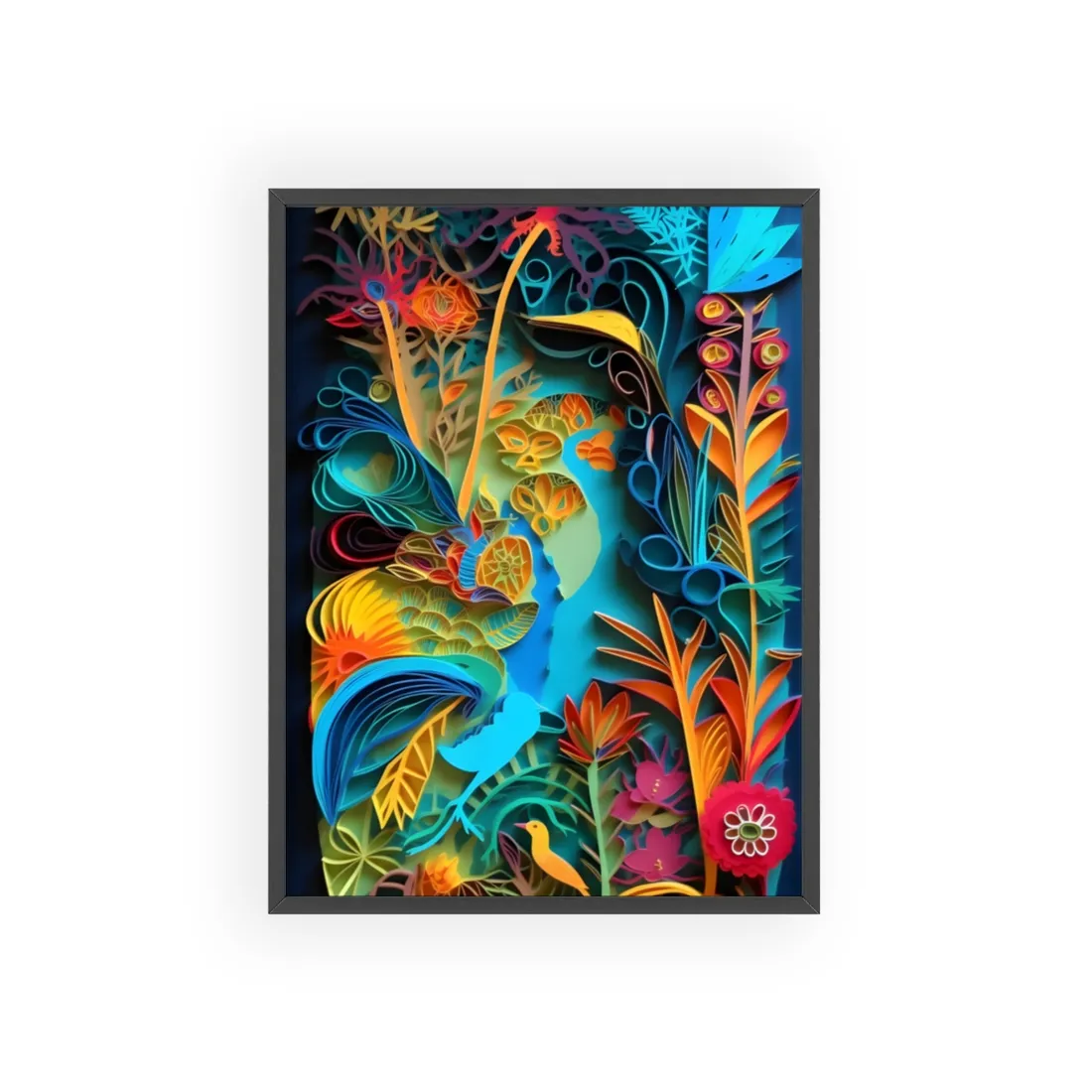 Indian Quilled Landscape: Colorful Paper Art - Framed Poster