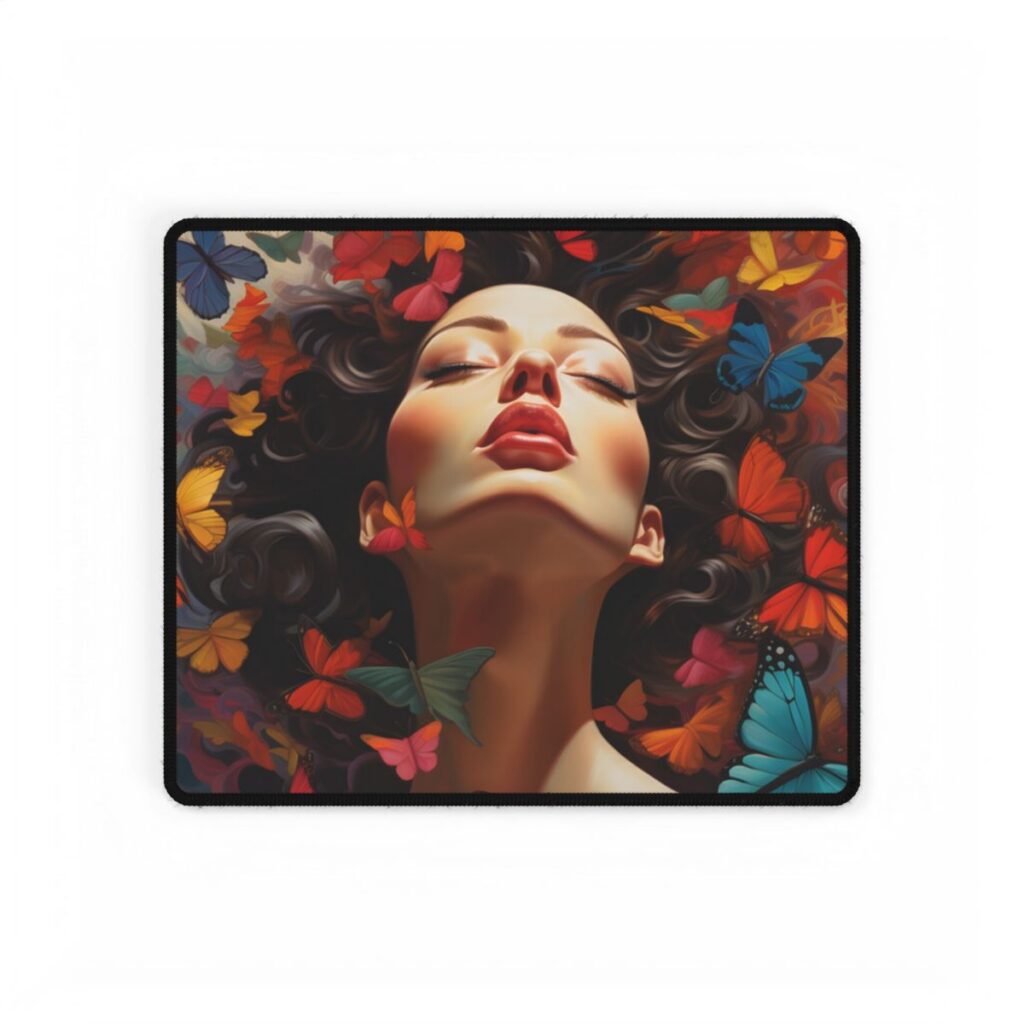 Indoor Study: Digital Artwork of Person Working on Computer - Desk Mat